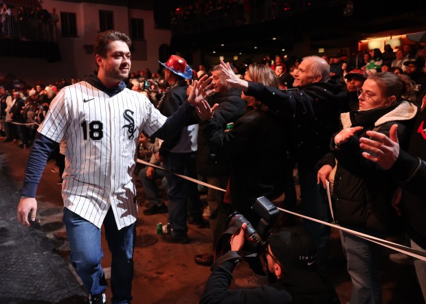 Chicago White Sox pitcher Anthony Kay is introduced during SoxFest at the Ramova Theatre in Chicago's Bridgeport neighborhood on Friday, Jan. 30, 2026. (Chris Sweda/Chicago Tribune)