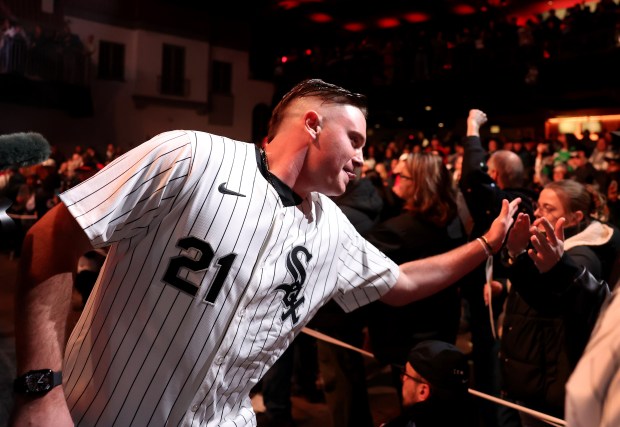 Chicago White Sox pitcher Tanner McDougal is introduced during SoxFest at the Ramova Theatre in Chicago's Bridgeport neighborhood on Friday, Jan. 30, 2026. (Chris Sweda/Chicago Tribune)