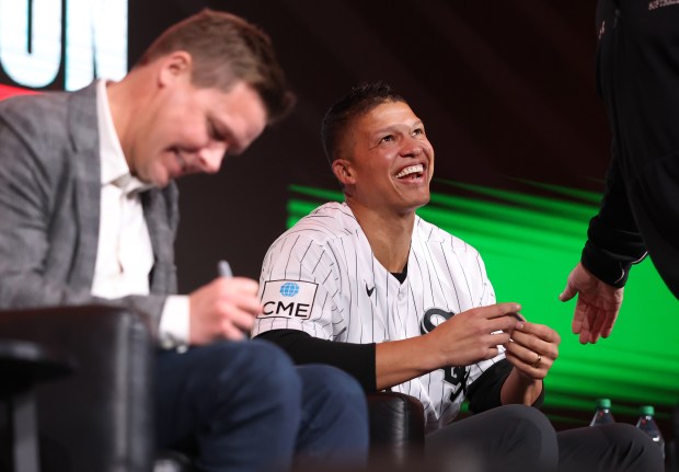 Chicago White Sox manager Will Venable flashes a smile while on stage during SoxFest at the Ramova Theatre in Chicago's Bridgeport neighborhood on Friday, Jan. 30, 2026. (Chris Sweda/Chicago Tribune)