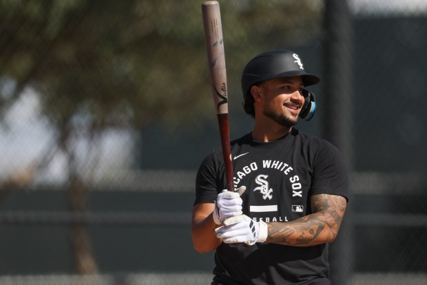 Chicago White Sox center fielder Everson Pereira smiles as he takes live batting practice during spring training at Camelback Ranch in Glendale, Ariz., on Tuesday, Feb. 17, 2026. (Eileen T. Meslar/Chicago Tribune)