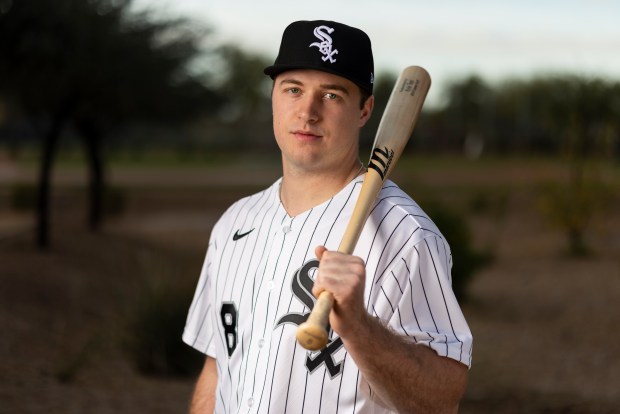Chicago White Sox catcher Kyle Teel participates in media day during spring training at Camelback Ranch, Feb. 17, 2026. (Eileen T. Meslar/Chicago Tribune)