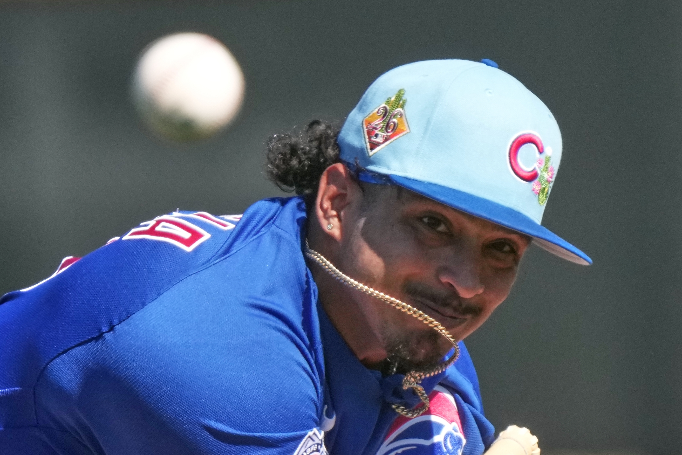 Cubs reliever Daniel Palencia throws during a spring training workout...