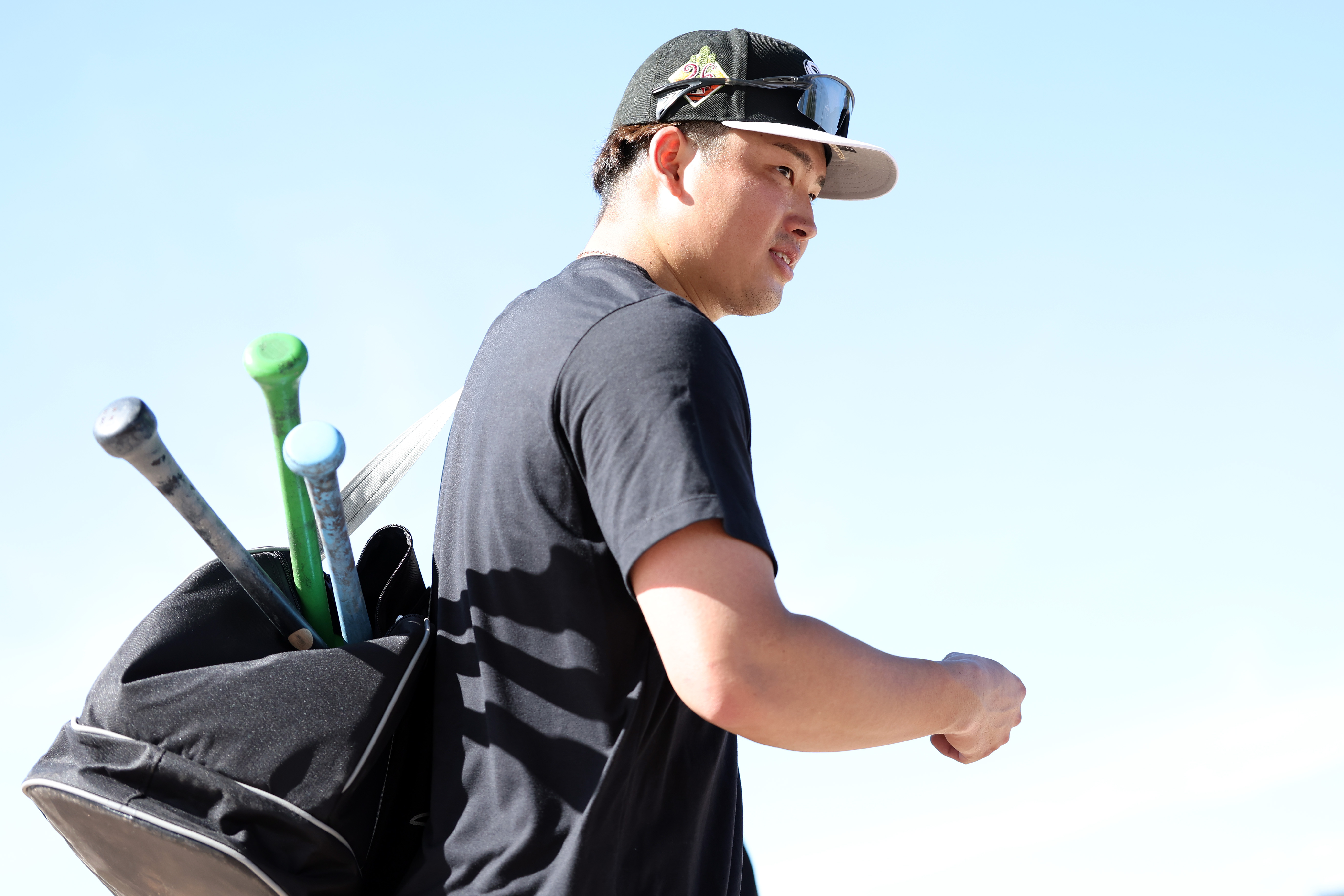 White Sox first baseman Munetaka Murakami walks to the clubhouse...