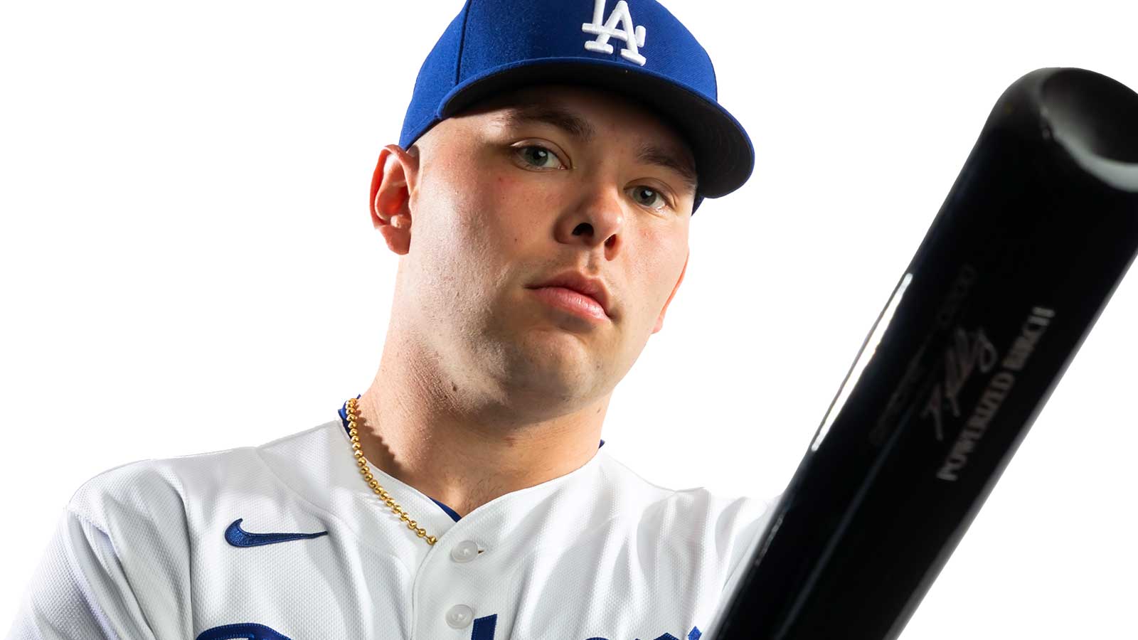 Los Angeles Dodgers catcher Dalton Rushing poses for a portrait during photo day at Camelback Ranch.