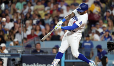 Former Los Angeles Dodgers outfielder David Peralta with the team in 2023.