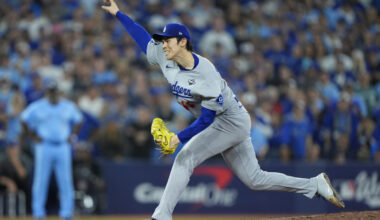 Los Angeles Dodgers right-handed pitcher Roki Sasaki in the 2025 World Series.