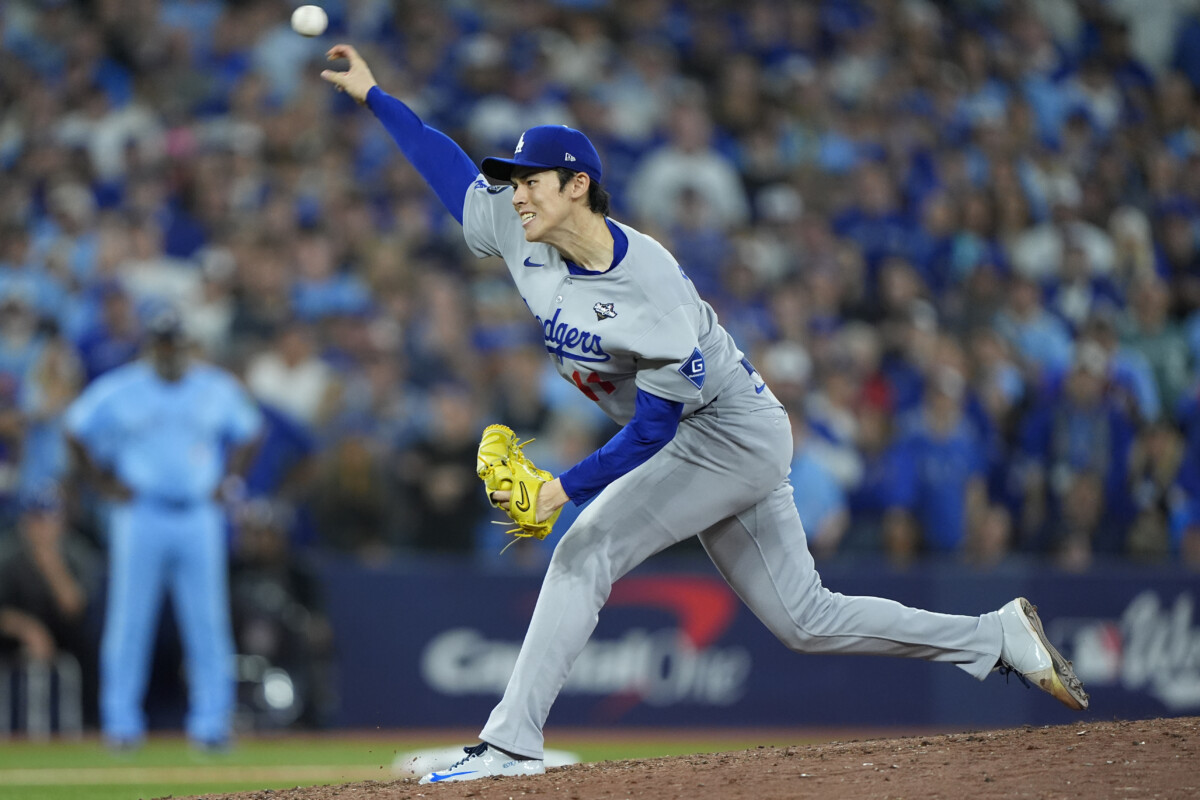 Los Angeles Dodgers right-handed pitcher Roki Sasaki in the 2025 World Series.