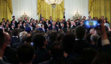 The Los Angeles Dodgers celebrating the 2025 World Series at the White House.