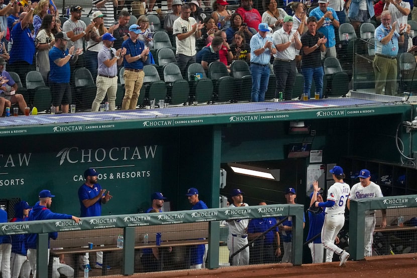 Texas Rangers starting pitcher Jacob Latz (67) exits the game during the sixth inning of a...