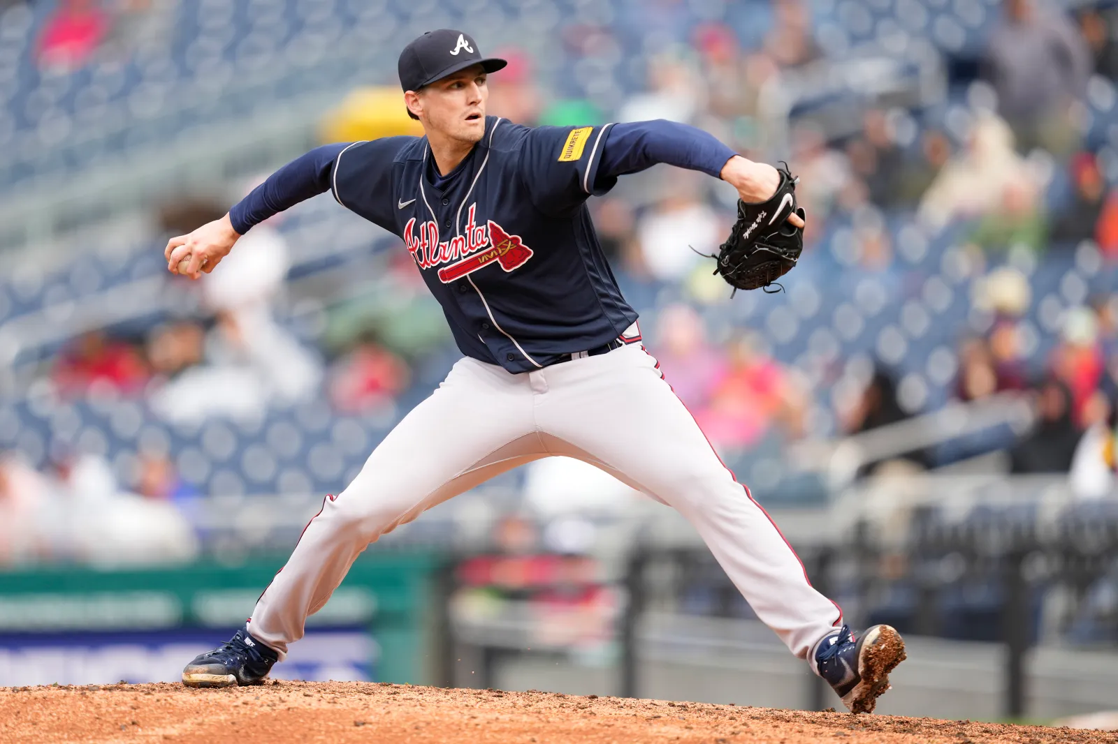 WASHINGTON, DC - SEPTEMBER 24: Kyle Wright #30 of the Atlanta Braves pitches during game one of a doubleheader of a baseball game against the Washington Nationals at Nationals Park on September 24, 2023 in Washington, DC. (Photo by Mitchell Layton/Getty Images)