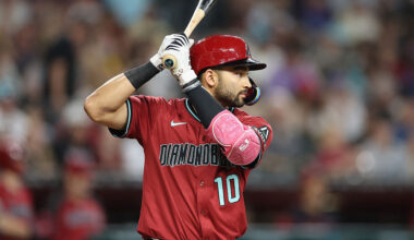 Jordan Lawlar #10 of the Arizona Diamondbacks...