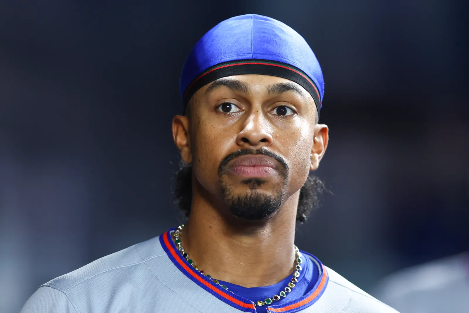 MIAMI, FLORIDA - SEPTEMBER 26: Francisco Lindor #12 of the New York Mets looks on during the third inning of the game against the Miami Marlins at loanDepot park on September 26, 2025 in Miami, Florida. (Photo by Megan Briggs/Getty Images)