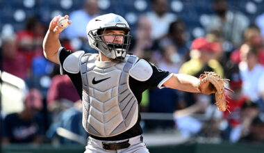 WASHINGTON, DC - SEPTEMBER 28: Kyle Teel #8 of the Chicago White Sox throws the ball to second base against the Washington Nationals at Nationals Park on September 28, 2025 in Washington, DC.