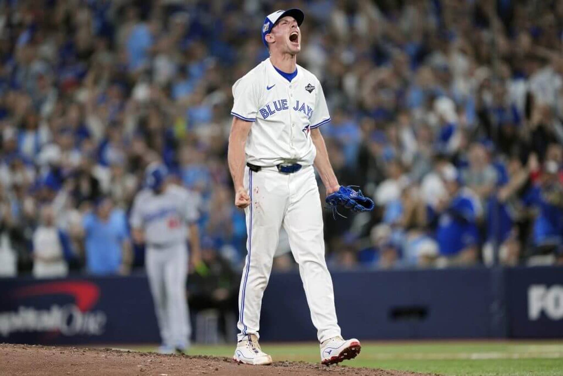 Chris Bassitt screams after a strikeout during Game 1 of the World Series.