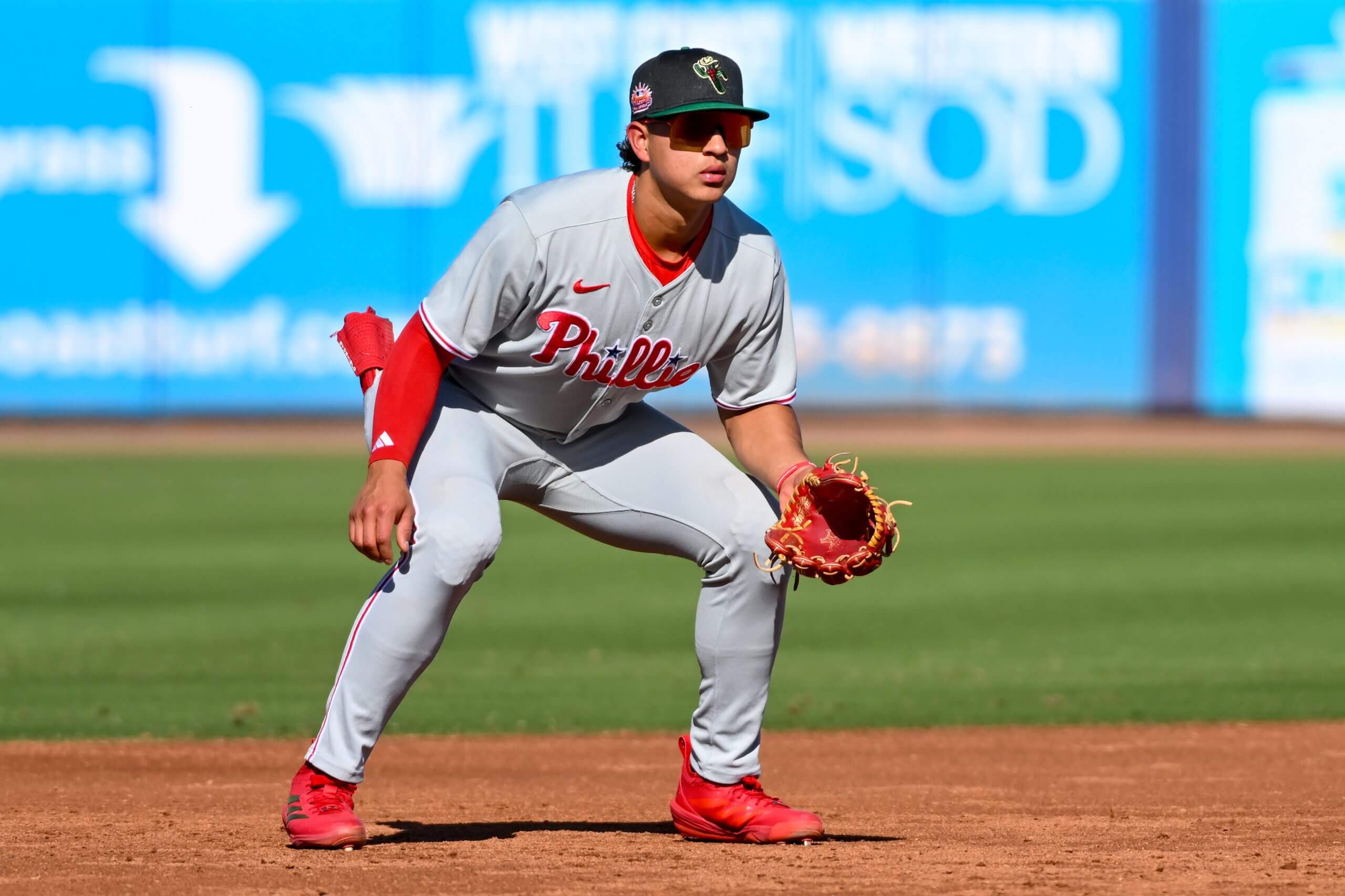 Bryan Rincon #13 of the Surprise Saguaros looks on during the game between the Surprise Saguaros and the Peoria Javelinas at Peoria Sports Complex on Thursday, October 30, 2025 in Peoria, Arizona. 
