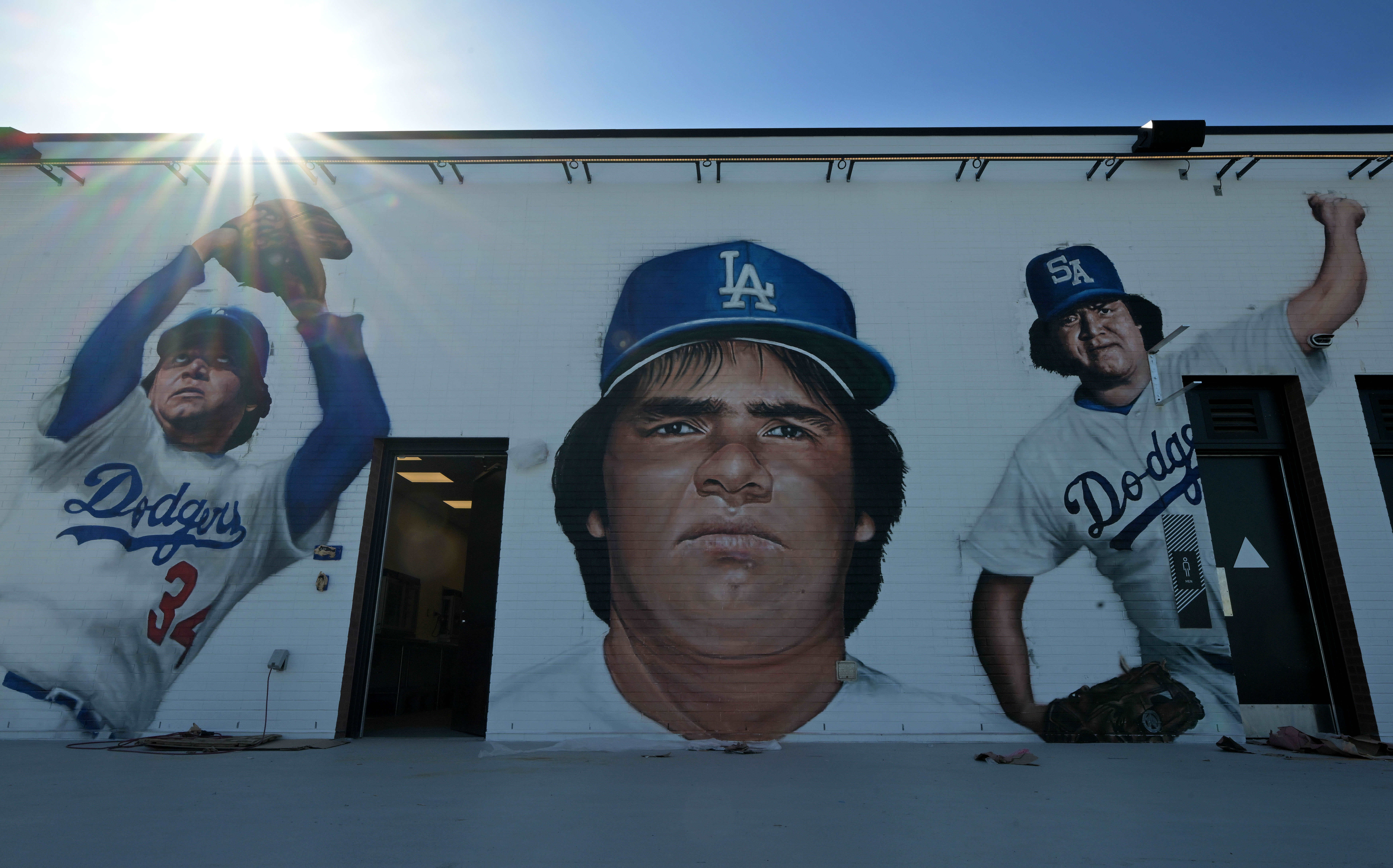 A mural of Los Angeles Dodger legend Fernando Valenzuela is...