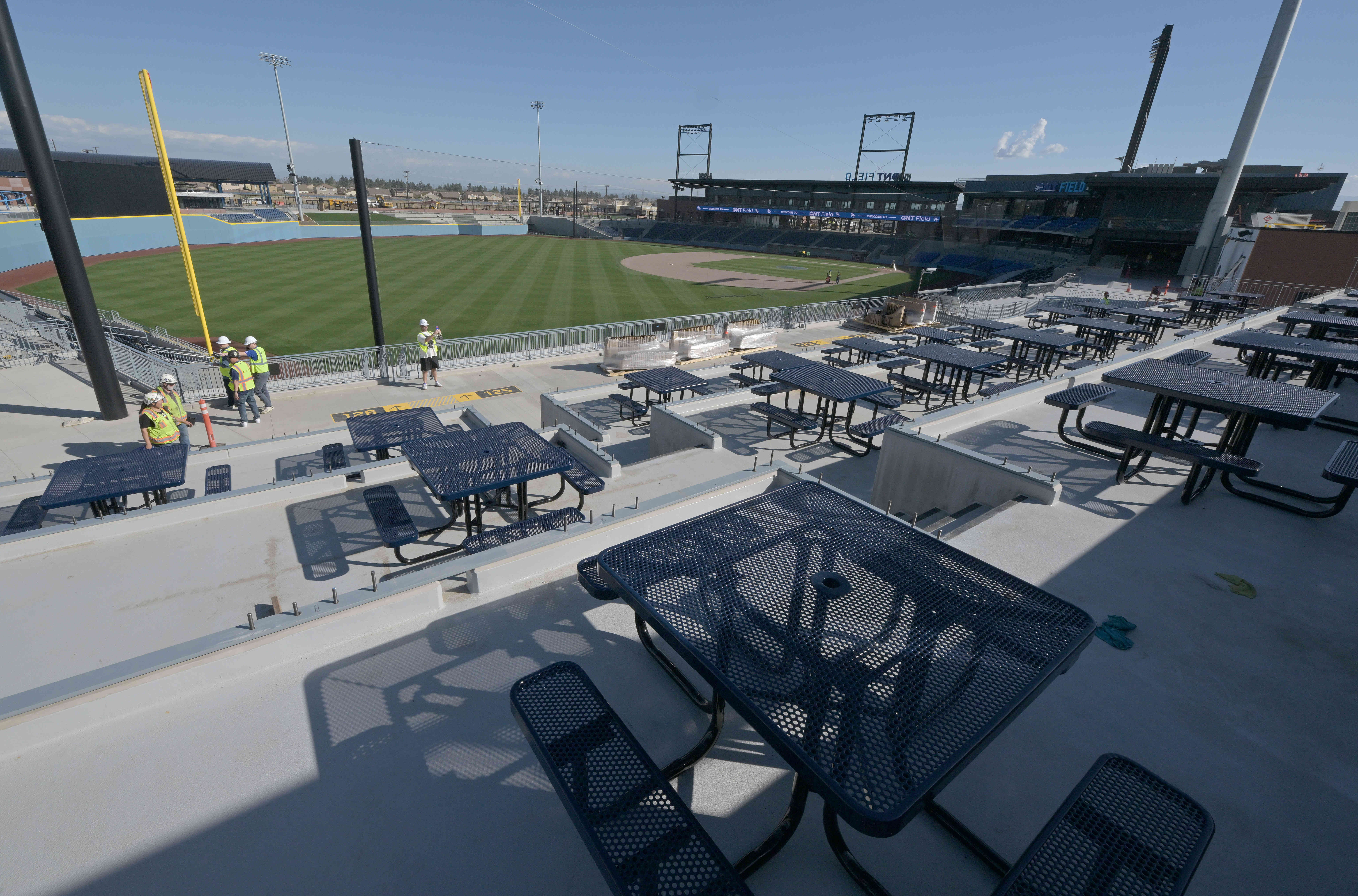 A picnic area above the third base line at ONT...