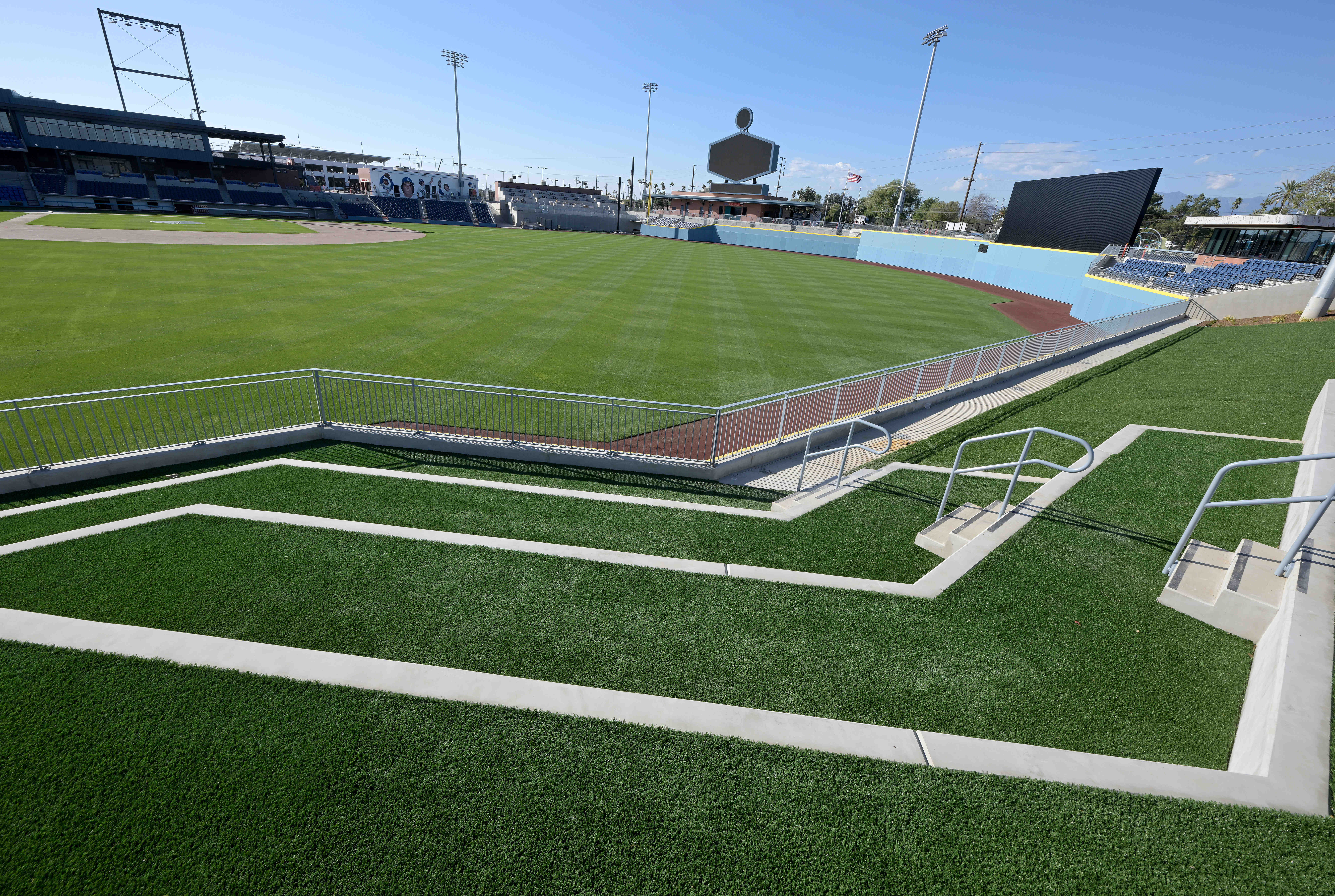 A grass seating area in right field of ONT Field...