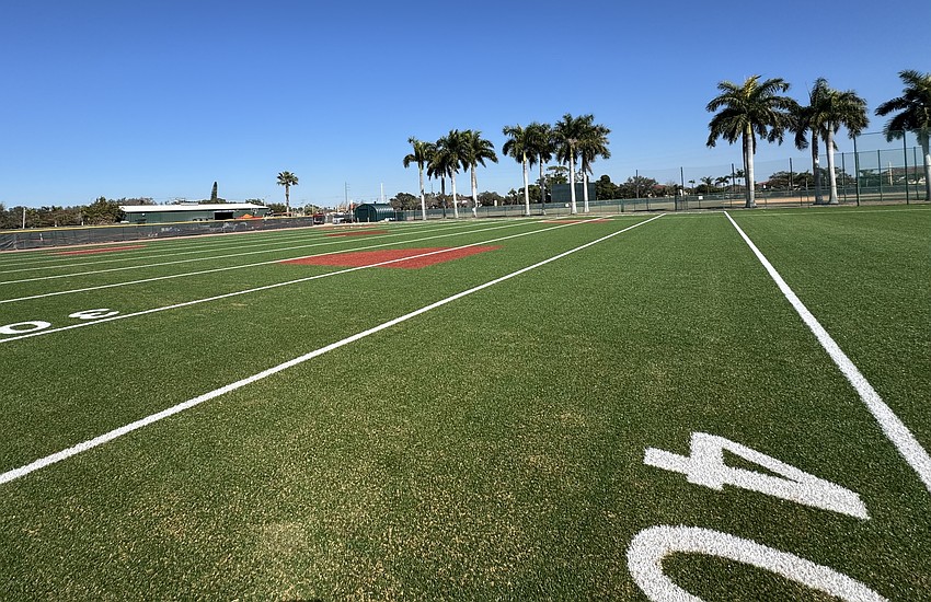 The outdoor turf agility field is a place where players can practice running and other drills. The outdoor turf agility field is a place where players can practice running and other drills.