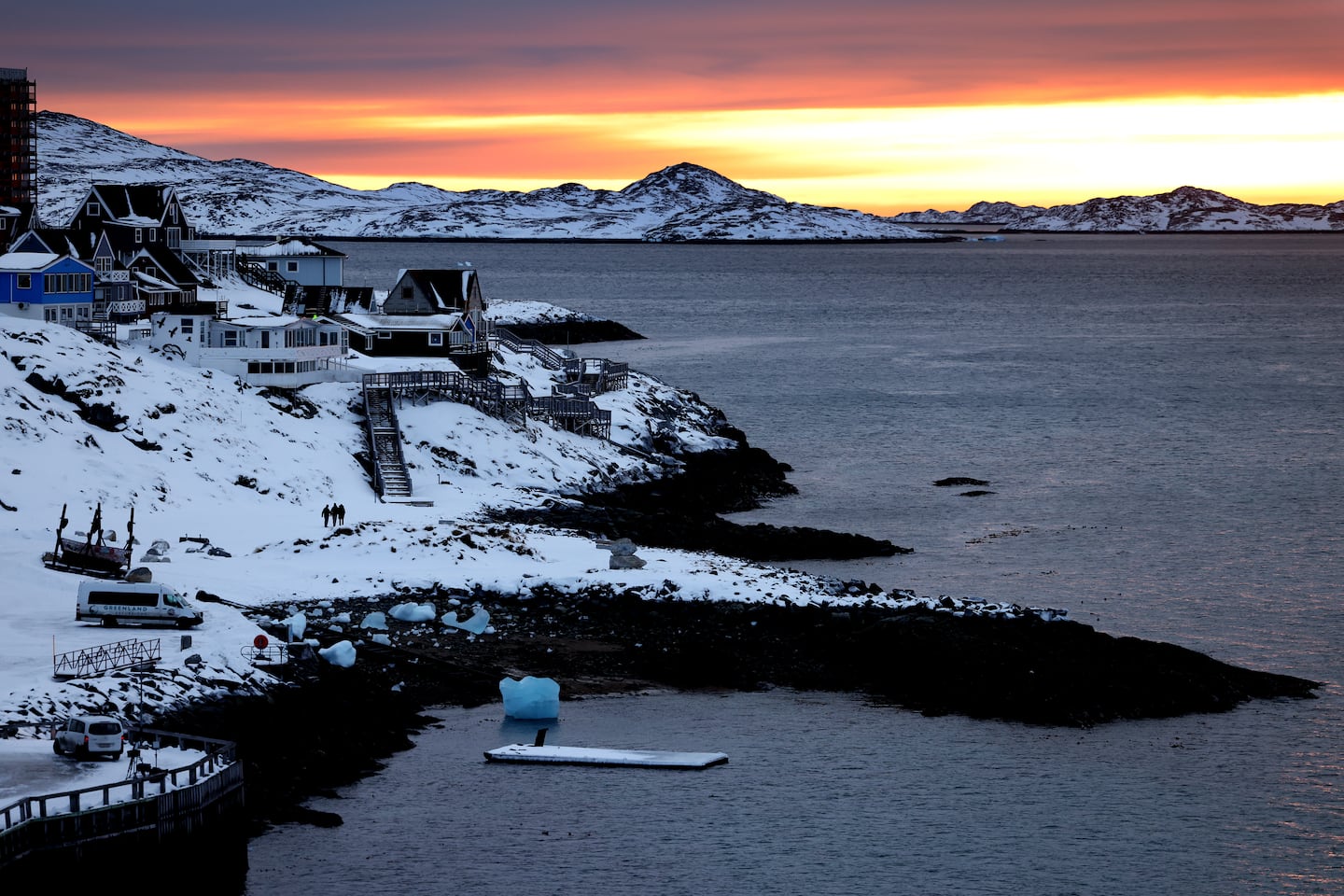 The sky glows after sunset in Nuuk, Greenland on January 21.

