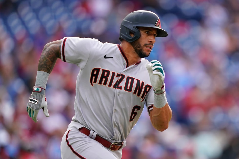 FILE - Arizona Diamondbacks' David Peralta runs during a baseball game against the...