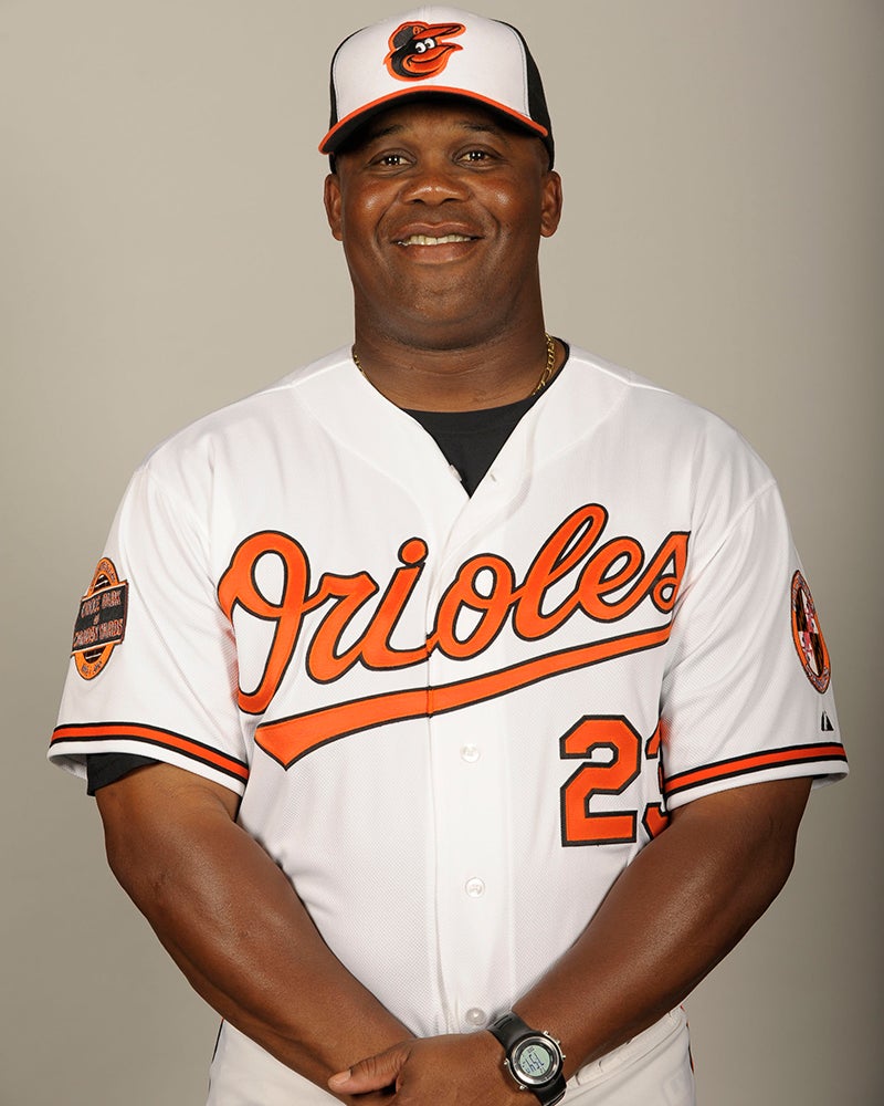 Head and shoulders portrait of Wayne Kirby in Orioles uniform