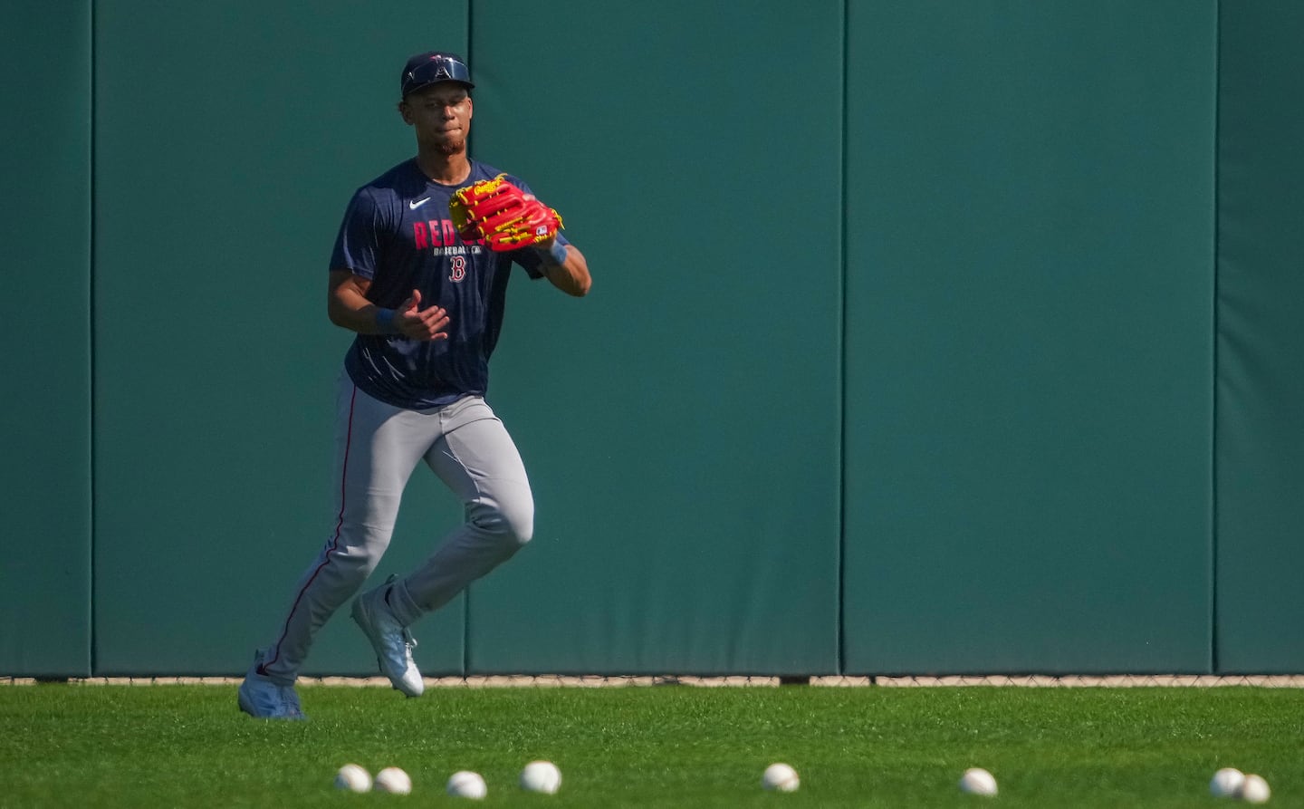 Most of Kristian Campbell's defensive work in Fort Meyers, Fla., has been with the team's outfielders.