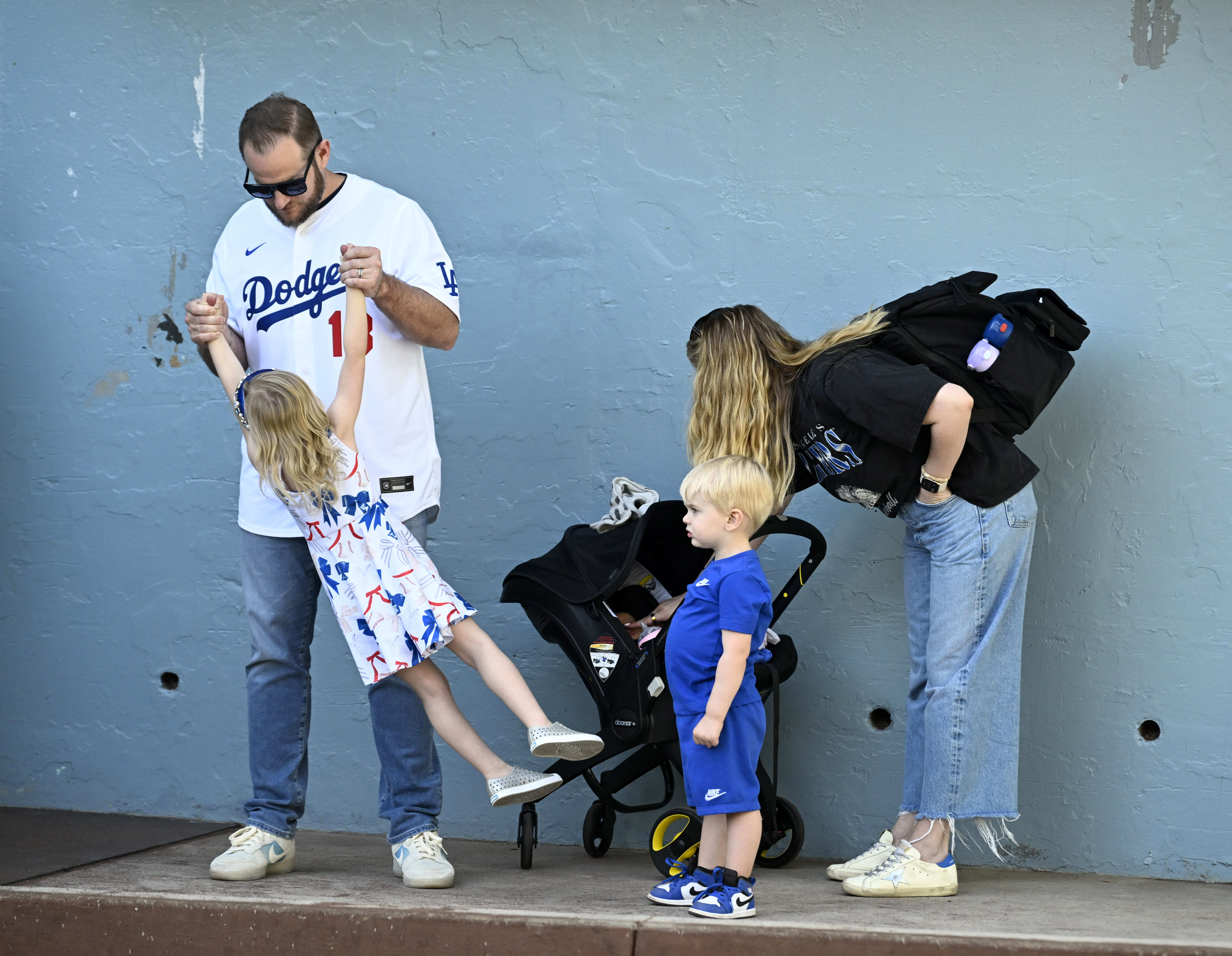 Max Muncy #13 of the Los Angeles Dodgers with his...