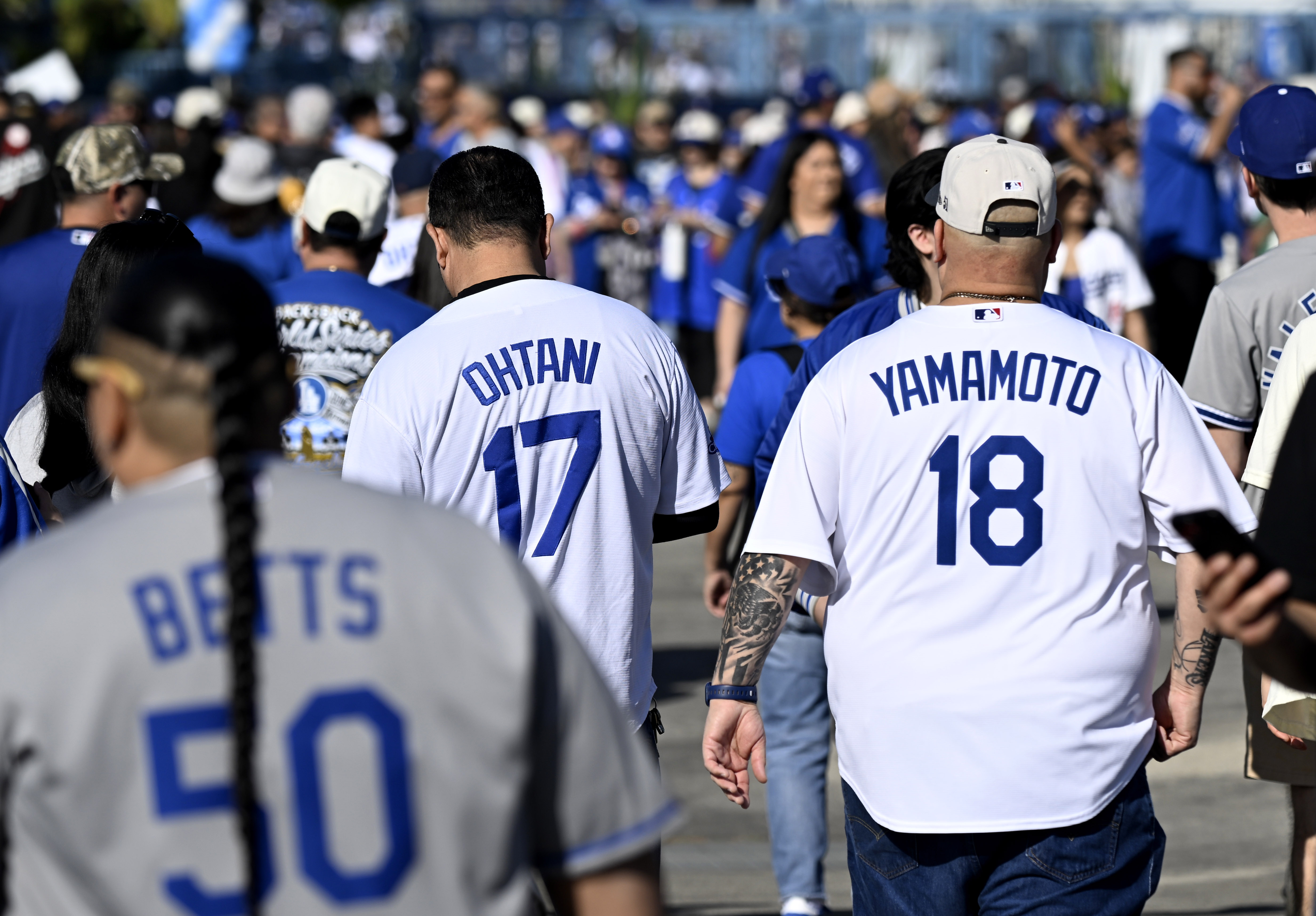 Dodger fans during the annual DodgerFest at Dodger Stadium in...