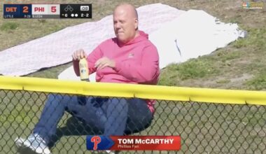Phillies broadcaster Tom Carthy had a delightful day in right field