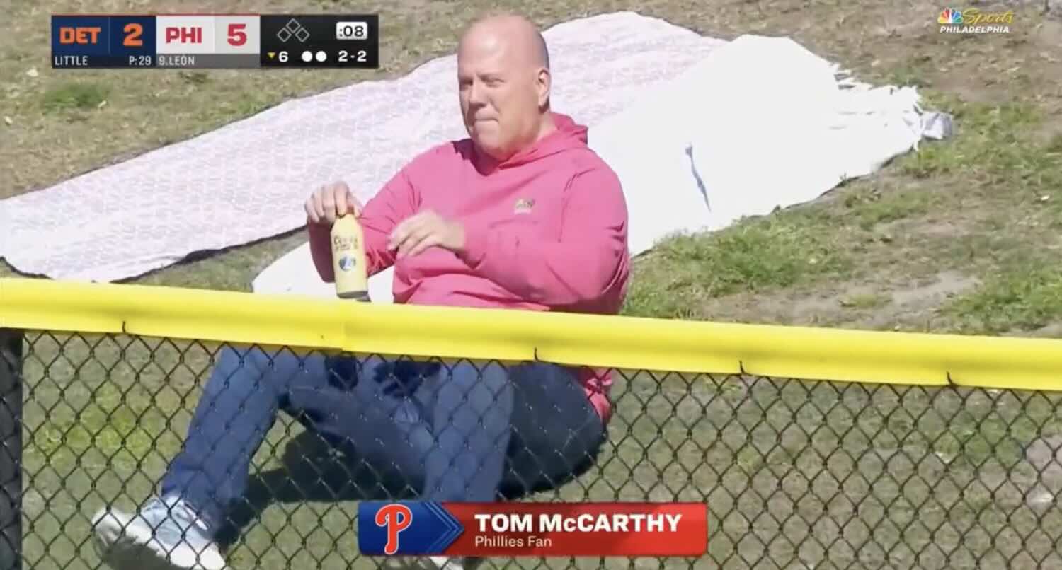 Phillies broadcaster Tom Carthy had a delightful day in right field