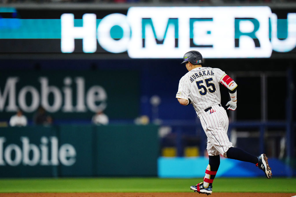 MIAMI, FL - MARCH 21: Munetaka Murakami #55 of Team Japan rounds the bases after hitting a home run in the second inning during the 2023 World Baseball Classic Championship game between Team USA and Team Japan at loanDepot Park on Tuesday, March 21, 2023 in Miami, Florida. (Photo by Daniel Shirey/WBCI/MLB Photos via Getty Images)