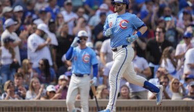 Chicago Cubs' Ian Happ (8) runs the bases after hitting a home run during the fourth inning of a baseball game against the Tampa Bay Rays, Friday, Sept. 12, 2025, in Chicago. (AP Photo/Erin Hooley)
