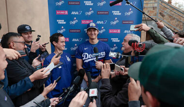 Ohtani fields questions on Day One in camp