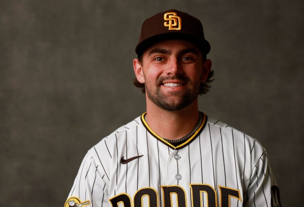 Peoria, AZ - February 18: David Morgan #66 of the San Diego Padres poses for a portrait on February 18, 2026 in Peoria, Arizona. (K.C. Alfred / The San Diego Union-Tribune)