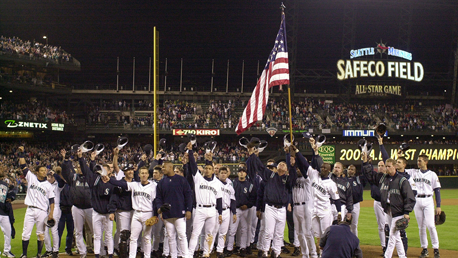 Seattle Mariners 2001 American flag AL West clinch celebration...