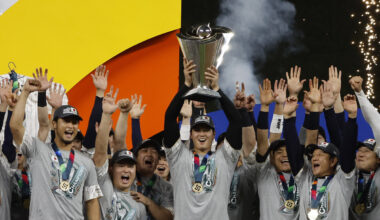 Los Angeles Dodgers two-way superstar Shohei Ohtani with the WBC Trophy in 2023.