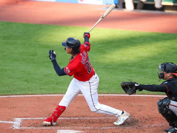 Bo Naylor swings July 21 against the Orioles. (Tim Phillis - for The News-Herald)