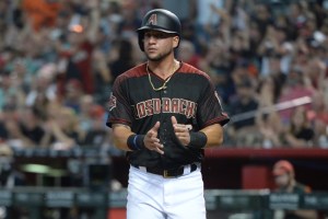 May 4, 2018; Phoenix, AZ, USA; Arizona Diamondbacks right fielder David Peralta (6) claps after scoring a run against the Houston Astros during the first inning at Chase Field. Mandatory Credit: Joe Camporeale-USA TODAY Sports