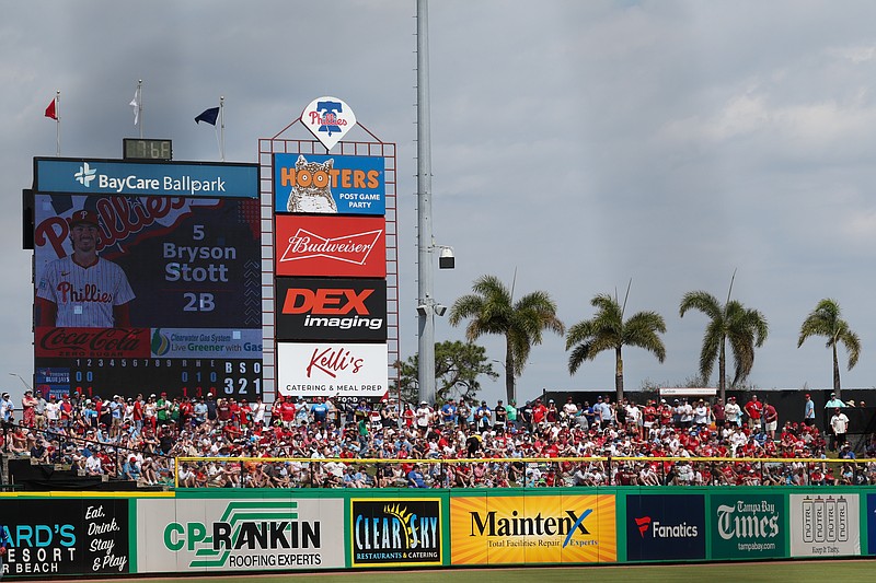Mar 8, 2025; Clearwater, Florida, USA; fans watch a spring training game between the Toronto Blue Jays and Philadelphia Phillies at BayCare Ballpark. Mandatory Credit: Nathan Ray Seebeck-Imagn Images