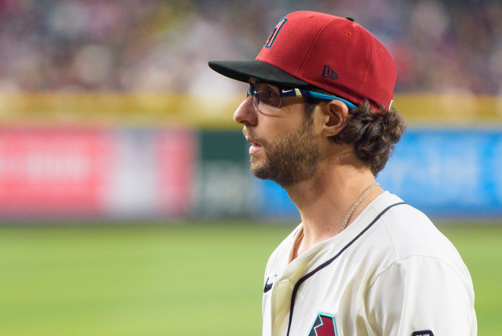 Apr 13, 2025; Phoenix, Arizona, USA; Arizona Diamondbacks pitcher Zac Gallen (23) reacts after the end of the second inning against the Milwaukee Brewers at Chase Field. Mandatory Credit: Allan Henry-Imagn Images D-Backs