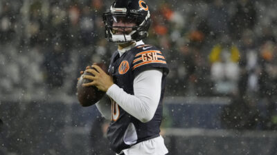 Jan 10, 2026; Chicago, IL, USA; Chicago Bears quarterback Caleb Williams (18) warms up prior to an NFC Wild Card Round game against the Green Bay Packers at Soldier Field. Mandatory Credit: David Banks-Imagn Images