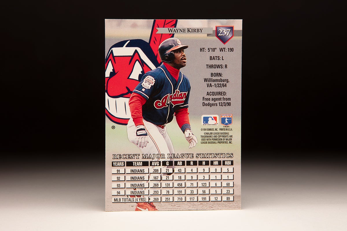 Back of 1995 Donruss Wayne Kirby card