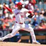 Los Angeles Angels pitcher Hunter Strickland (60) throws against the Houston Astros during the sixth inning at Angel Stadium on Jun 22, 2025.