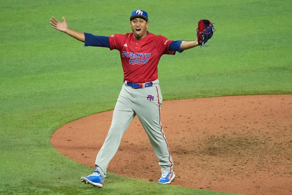 MIAMI, FLORIDA – MARCH 15: Edwin Diaz #39 of Puerto Rico celebrates after the final out in the ninth inning of the World Baseball Classic Pool D of the game against the Dominican Republic at loanDepot park on March 15, 2023 in Miami, Florida. (Photo by Eric Espada/Getty Images) Getty Images