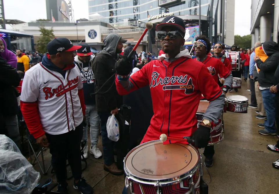 The Atlanta Braves Heavy Hitters drumline. © Brett Davis-Imagn Images