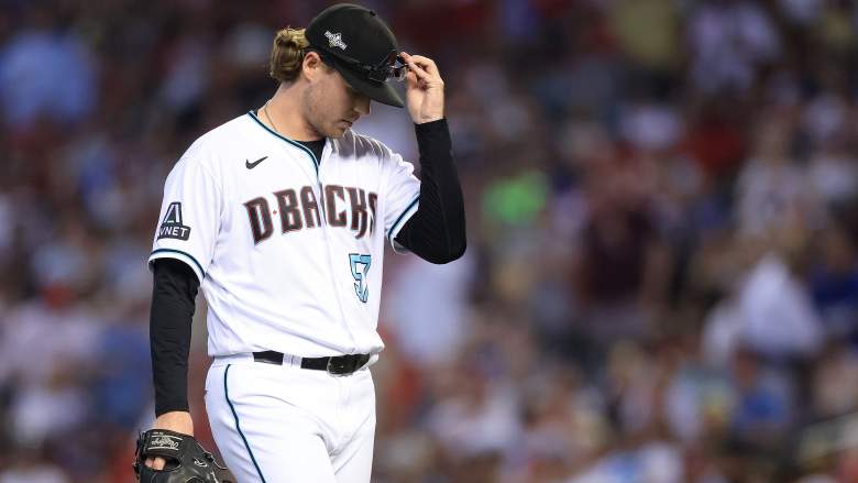 Arizona Diamondbacks left-hander Andrew Saalfrank walks off the mound in Game 3 of the 2023 NLCS against the Philadelphia Phillies.