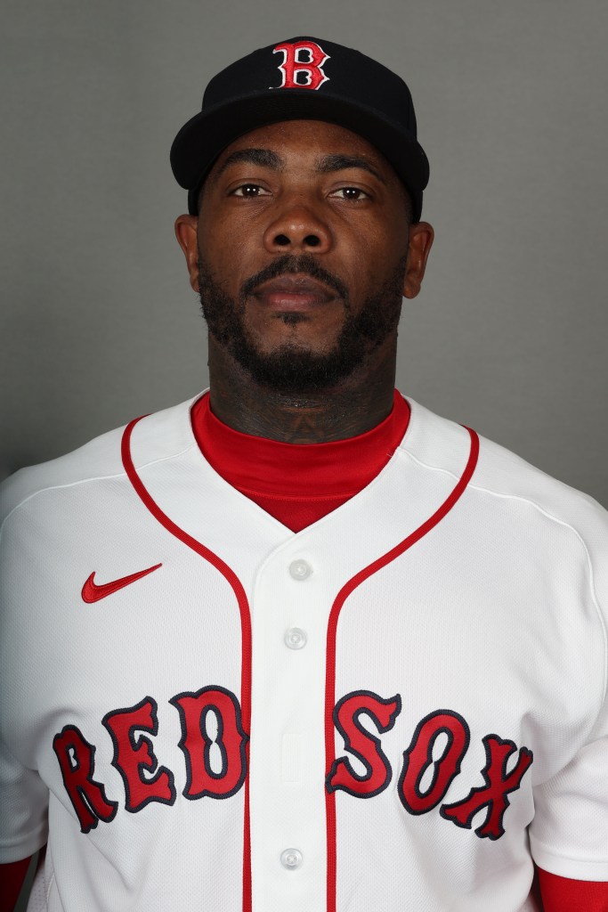 Boston Red Sox pitcher Aroldis Chapman (44) poses for a photo during media day.