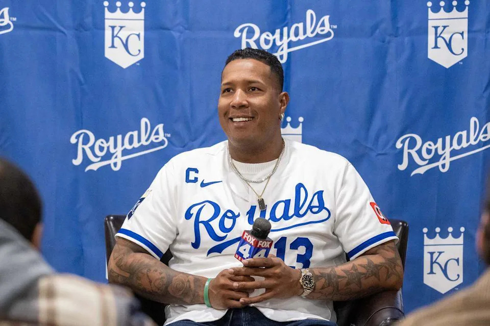 Kansas City Royals catcher Salvador Perez speaks to the media during Royals Rally at Kauffman Stadium on Saturday, Jan. 31, 2026. Dominick Williams/dowilliams@kcstar.com