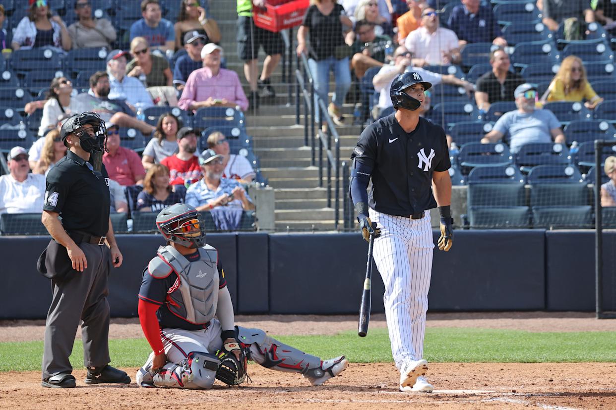 New York Yankees center fielder Spencer Jones hitting a solo homer in the 7th inning.